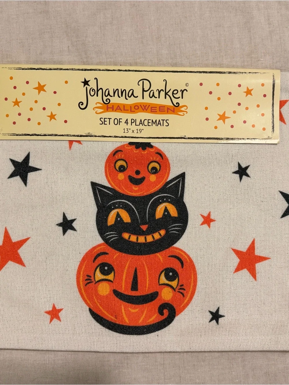 Johanna Parker Halloween Placemat Set - Orange pumpkins & Black cat